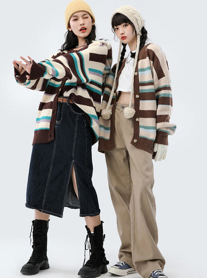 Retro Brown Striped Cardigan