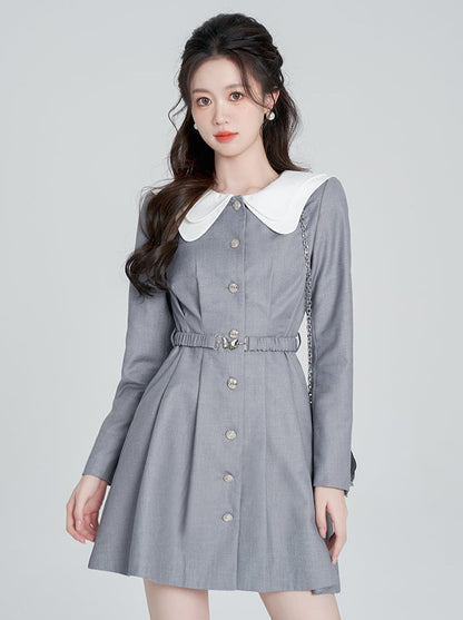 Doll Collar College Style Gray Dress