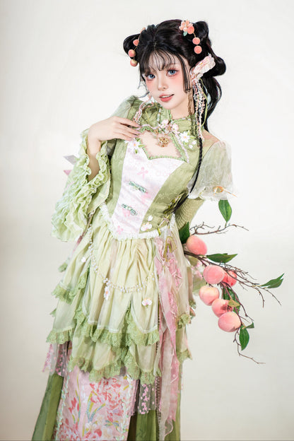 [Mar. 18th reservation deadline] China Lolita Pink Green Horse Face Two Piece Set Complete