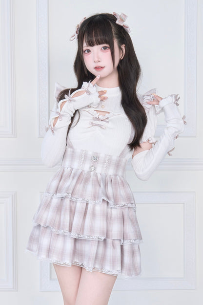 【予約商品】リボンスリーブ付きニットトップス＋ゴシッククロスレースアップスカート