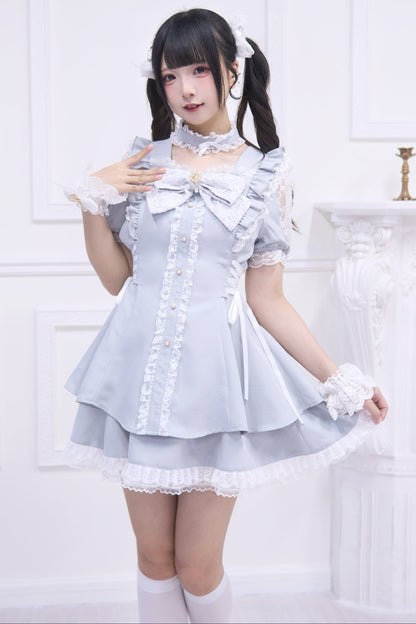 Mine striped lace puff sleeve top + short skirt