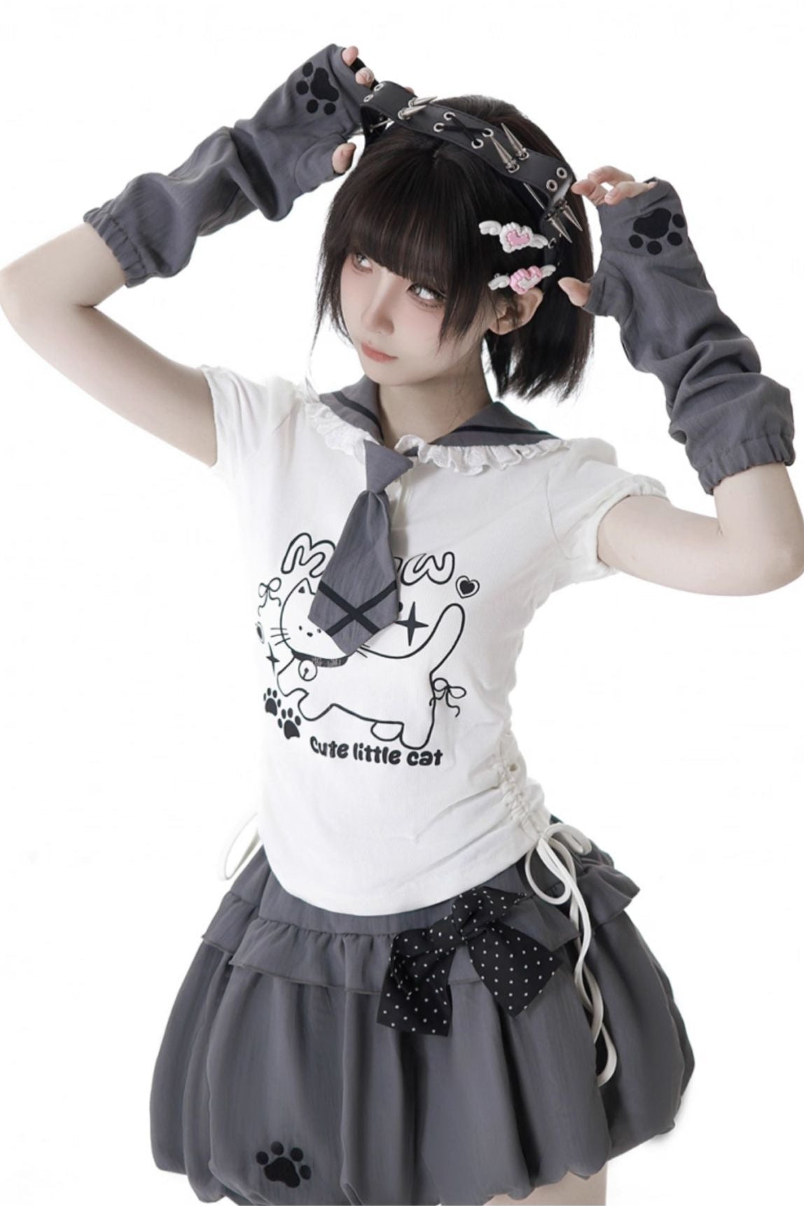 セーラーカラートップス＋バルーンスカート