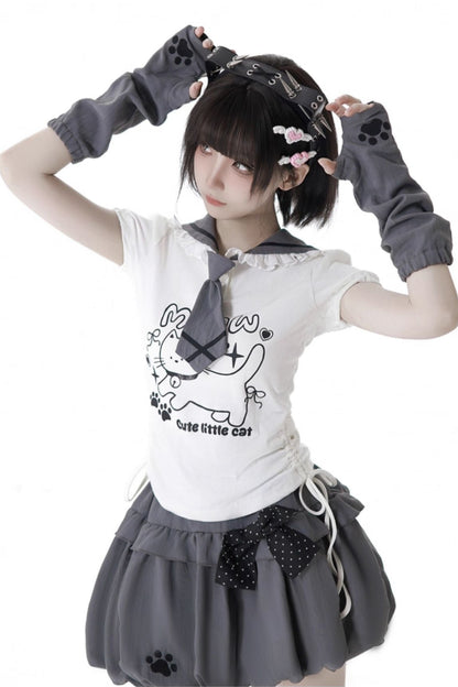 セーラーカラートップス＋バルーンスカート