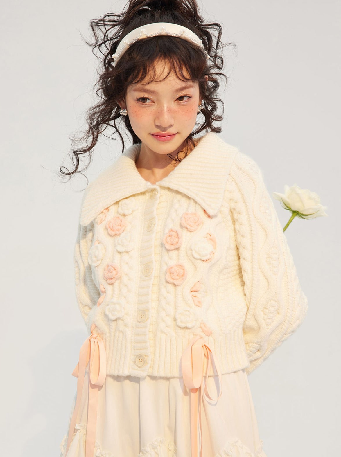 Flower Cable Knit Cardigan