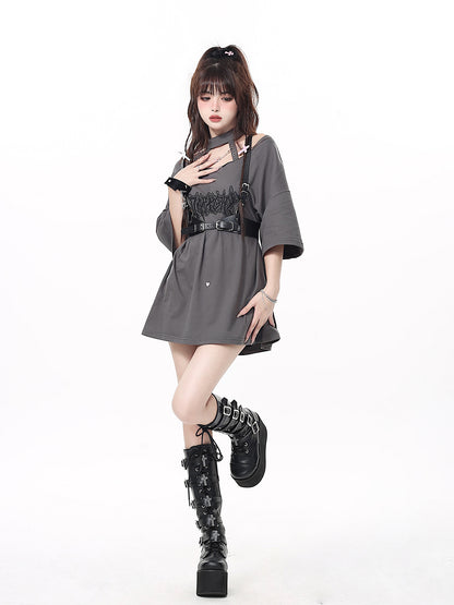 Choker Neck Gothic Loose Chain T-shirt