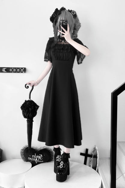 [Reservations] Lace Pearl Sheer Sleeve Long Dress