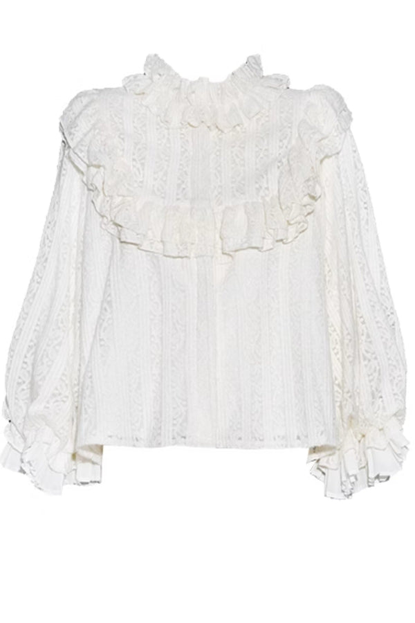 Ruffled Lace Lantern Sleeve Shirt