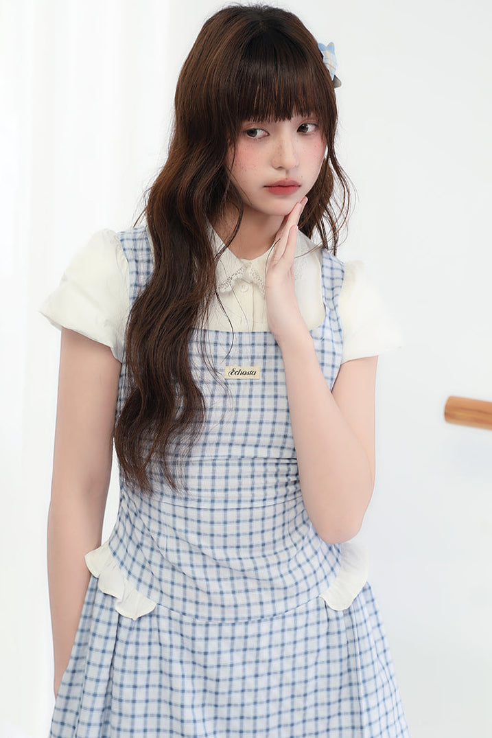 Sweet College Blue Check Dress