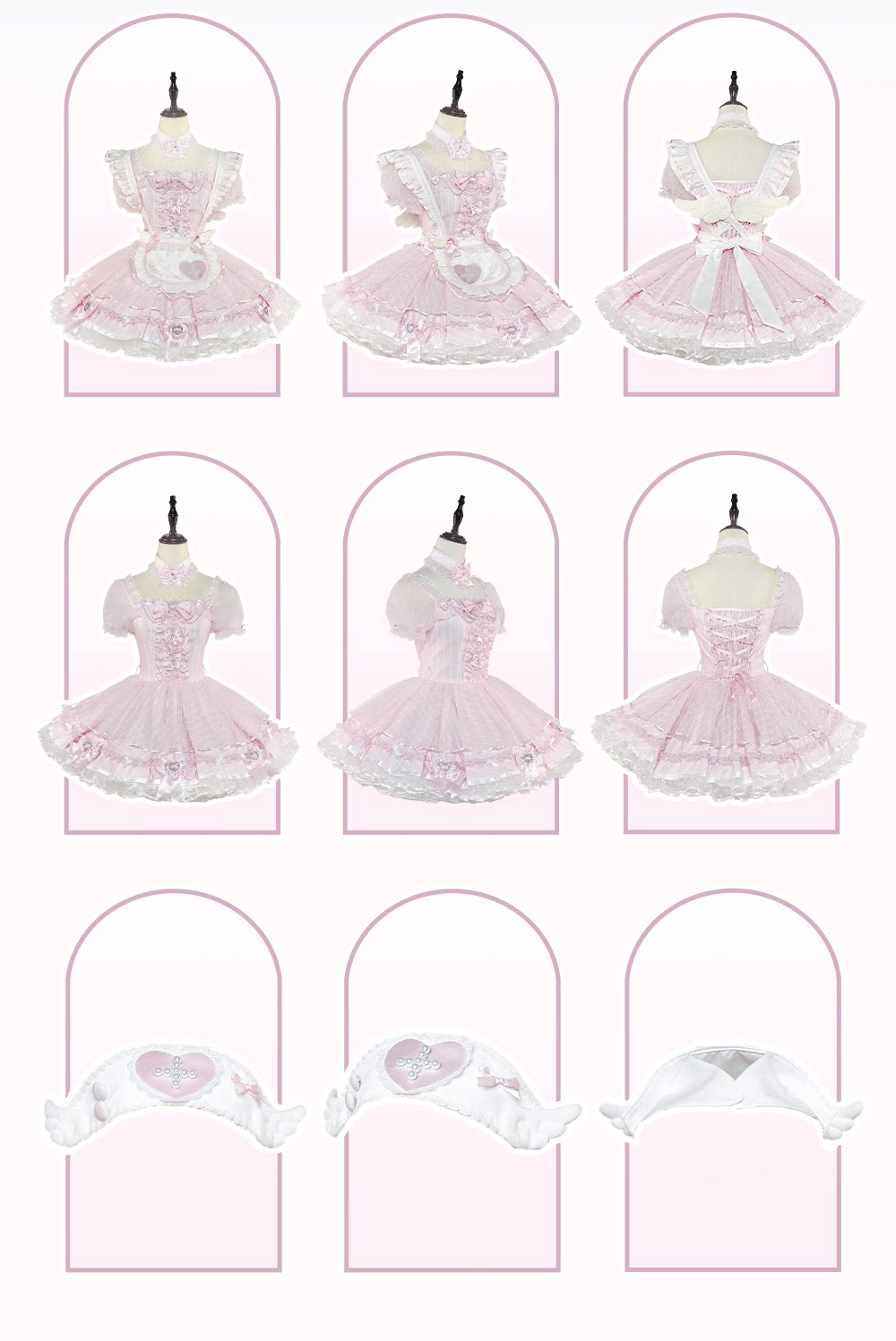 【10月15日予約締切】Pink/Blue Medical Angel Bow Frill Apron Dress Set + Nurse Hat + Nurse Hat