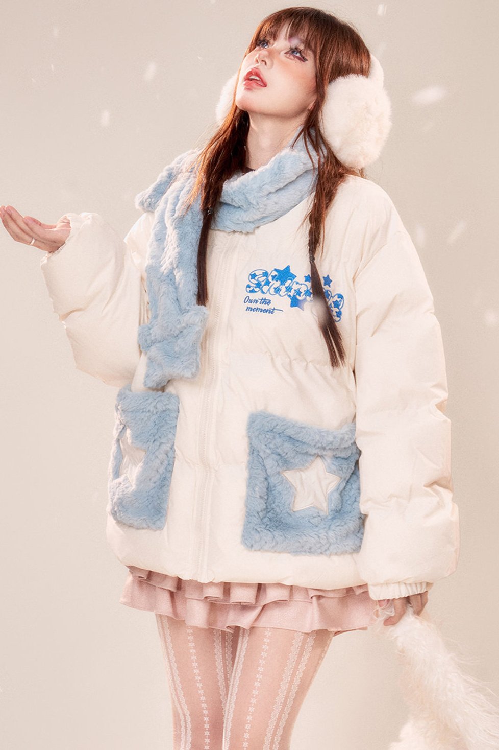 Warm -up cotton padded jacket+muffler