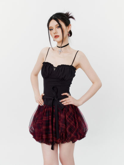 American Rock Black Cami Check Volume Tulle Skirt Dress