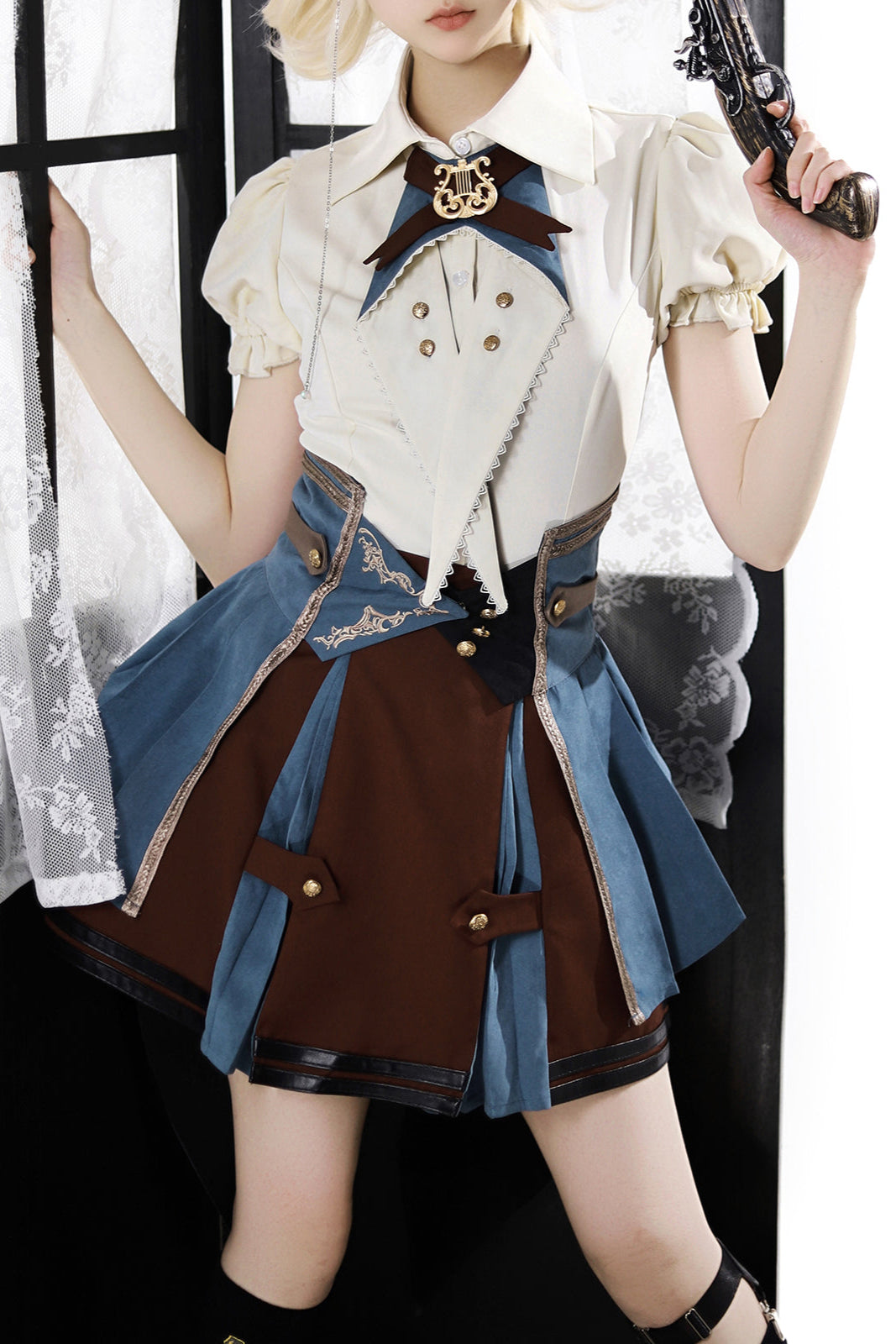 【予約商品】英国風カレッジシャツ+スカート+ベルト