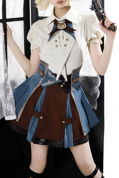 【予約商品】英国風カレッジシャツ+スカート+ベルト