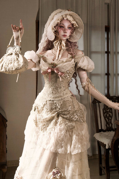 Edwardian Elegant One Shoulder Puff Sleeve Top + Leg Covers