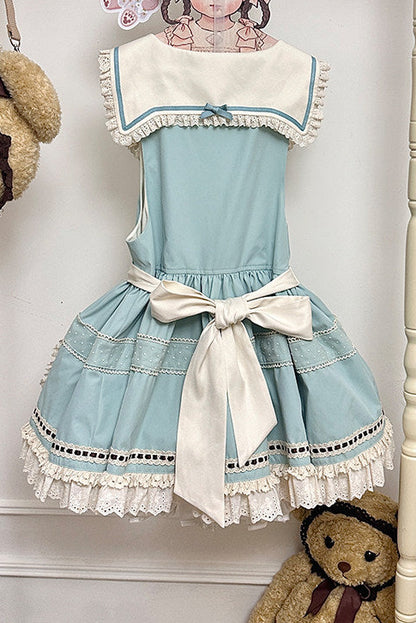 【Pre-order item】Chocolate Mint Sailor Collar Girly Maid Dress + Cake Hat