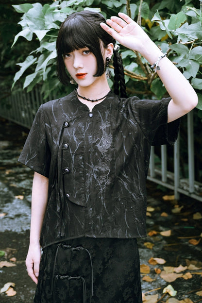 Retro China Tassel Stand Collar Shirt