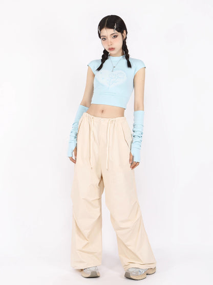 American retro high waist wide straight parachute pants