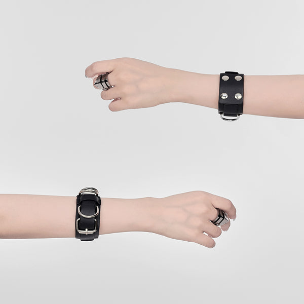 Cool Punk Ring Leather Metal Bracelet