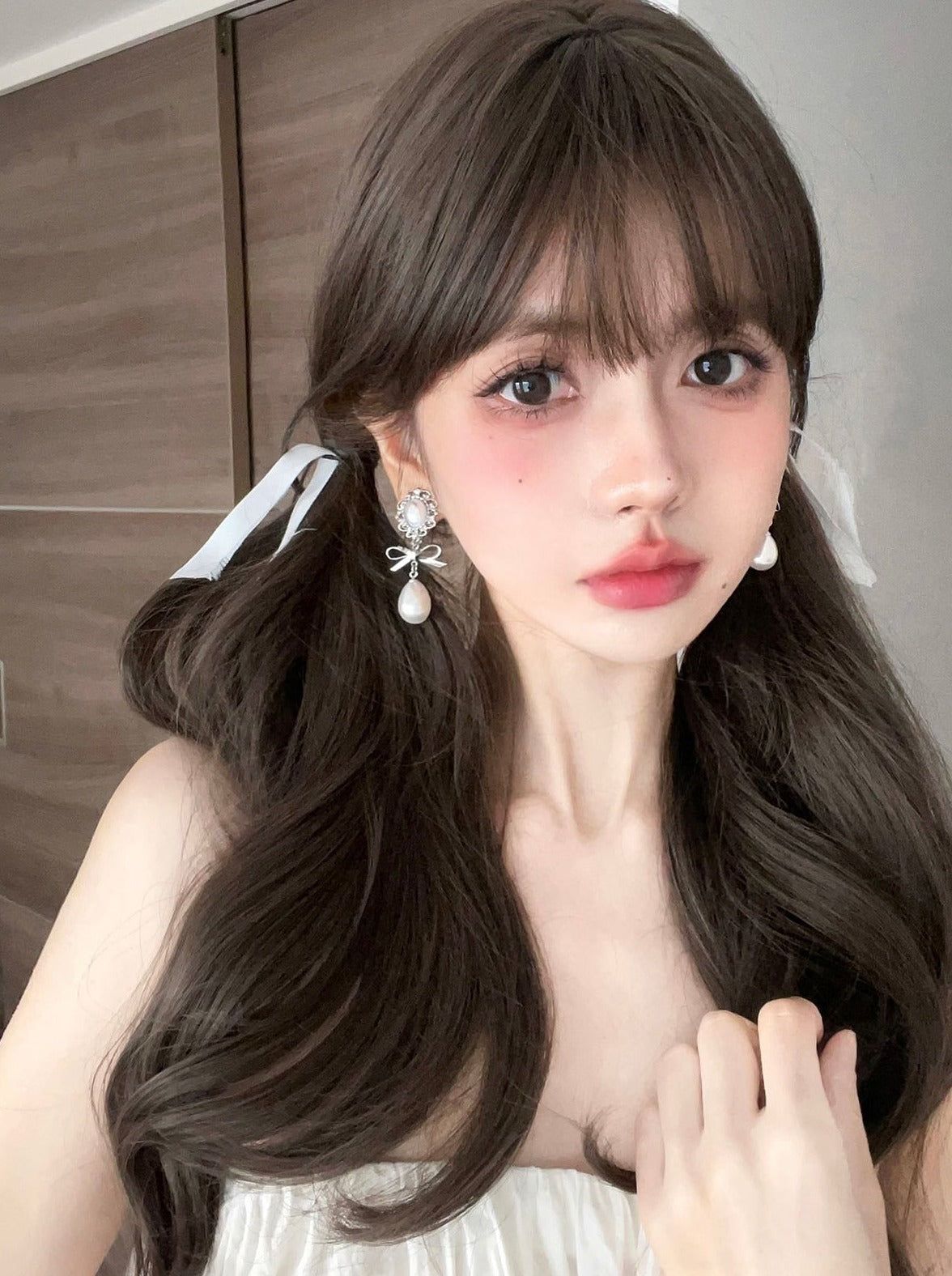 Elegant Girl Pearl Ribbon Earrings