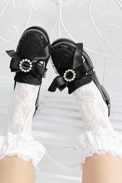 Plateau-Loafer im Jirai-Stil mit Perlschnalle