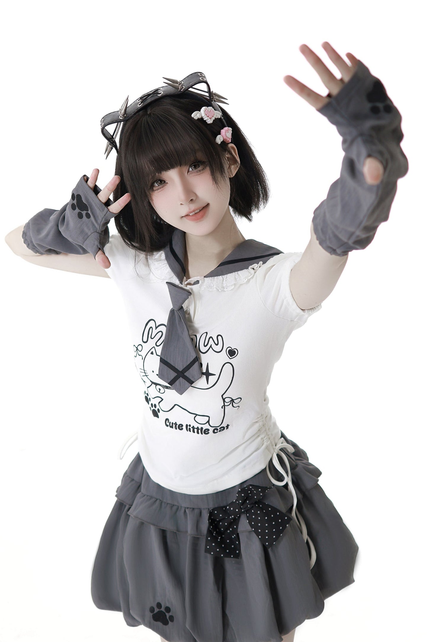 セーラーカラートップス＋バルーンスカート