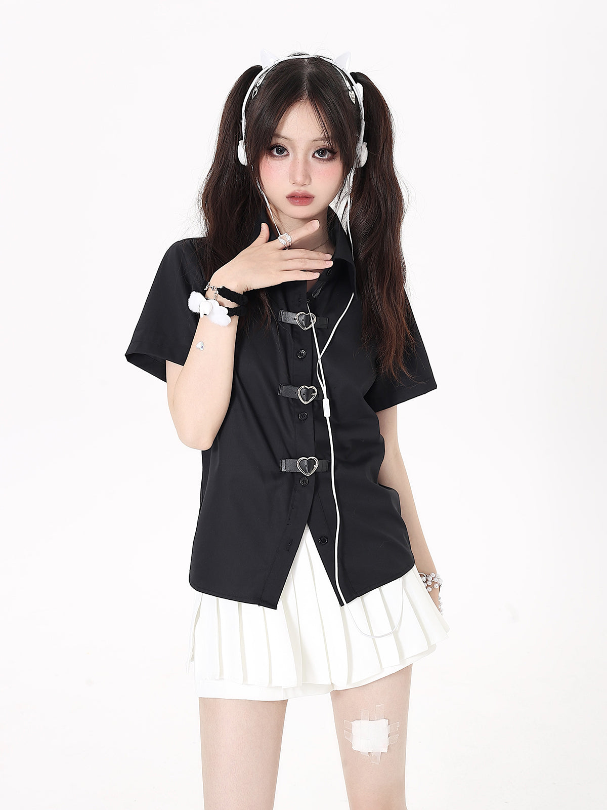 heart ring back lace up shirt