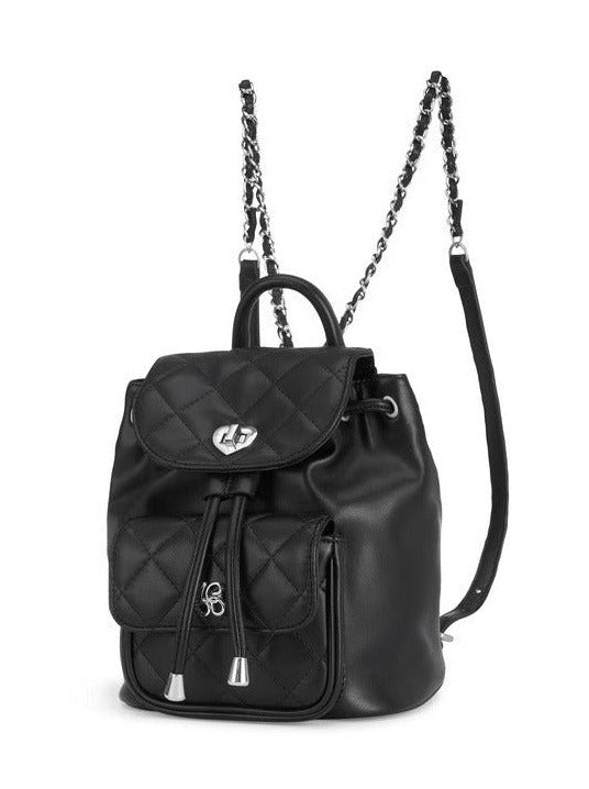 Black and Silver Diamond Check Leather Backpack