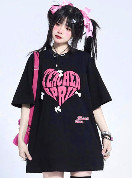 Loose Round Neck Heart Logo Over T-shirt