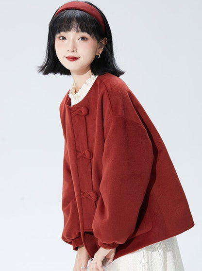 Luz Retro Lantern Sleeveless Round Neck Wool Coat