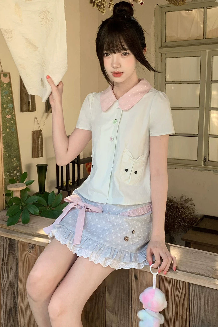 Green Apple Polka Dot Top + Skirt