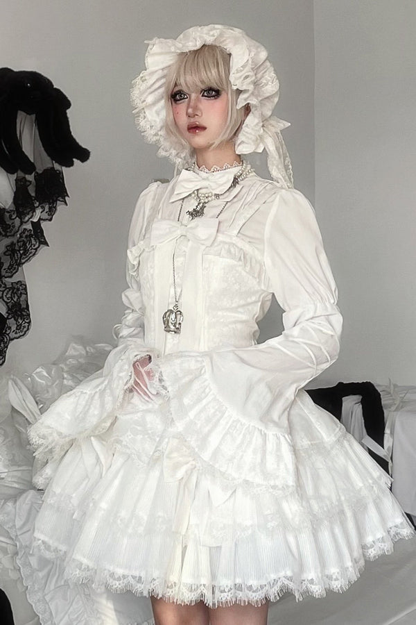 ラビットダークゴシックホワイトブラックストライプケープドレスフルセット