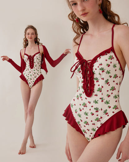 Retro Red One-Piece Swimsuit + 3-Piece Set-Up Swimsuit