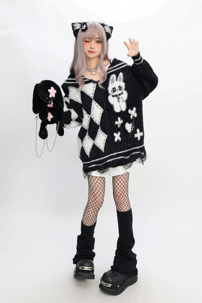 Sailor Argyle Rabbit Zip Cardigan