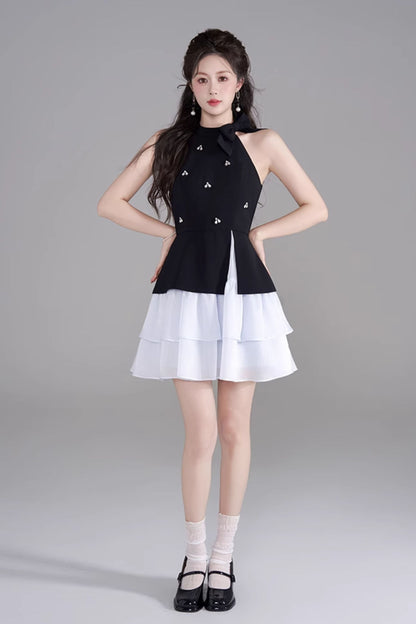 Sleeveless French Puff Dress