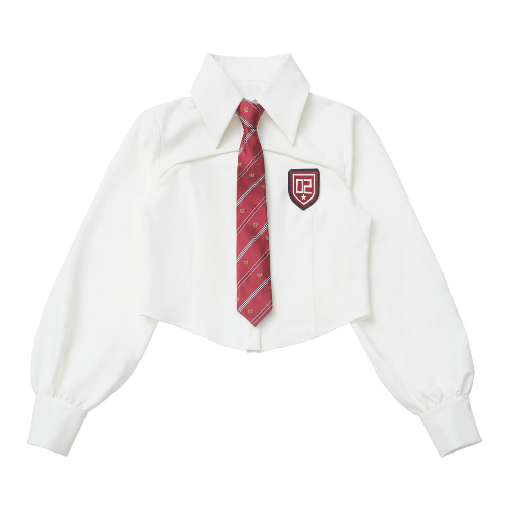 バイカージャケット+ネクタイ付きシャツ+スカート+ベルト