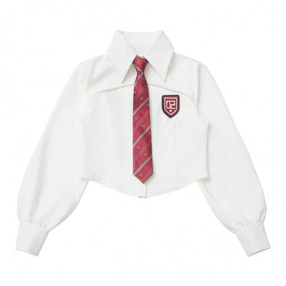 バイカージャケット+ネクタイ付きシャツ+スカート+ベルト