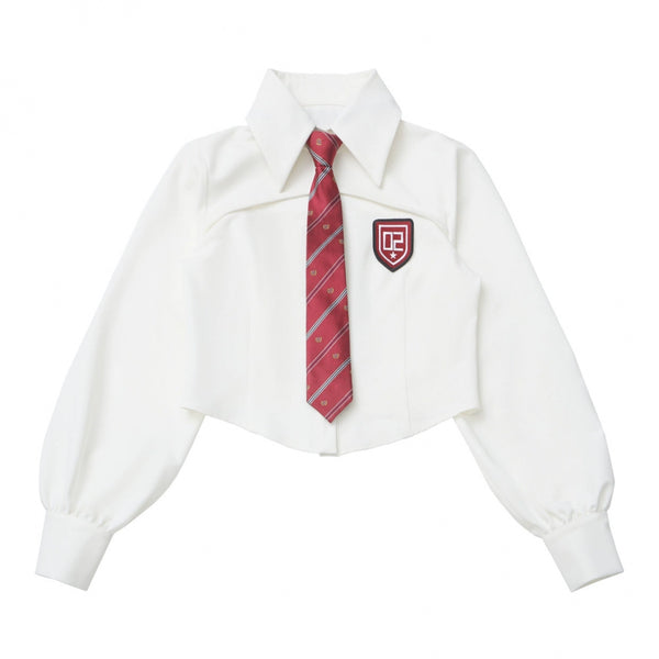 バイカージャケット+ネクタイ付きシャツ+スカート+ベルト