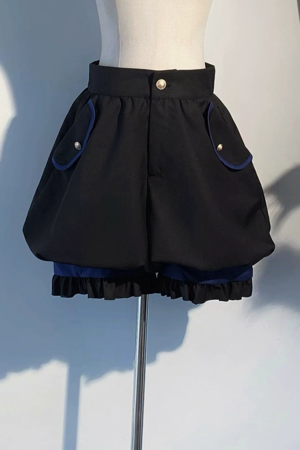 【9月13日予約締切】Black Blue Military Ruffle Lolita Jacket (with epaulet bow) + Shirt + Short Skirt Set / Shorts Set + Complete set 1/2 (Officer cap + Leg covers + Sash)