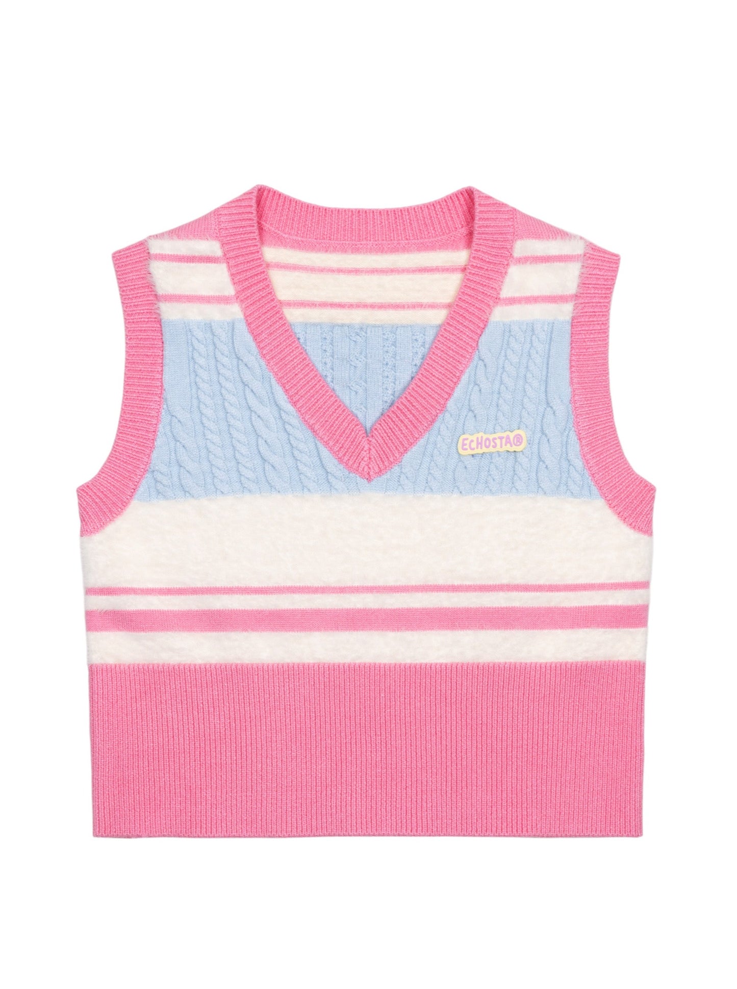 Pink stripe no sleeve knit vest