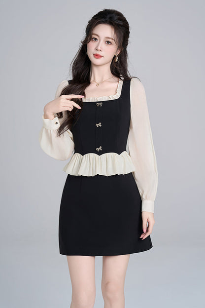 フレンチブラックスクエアネックドレス