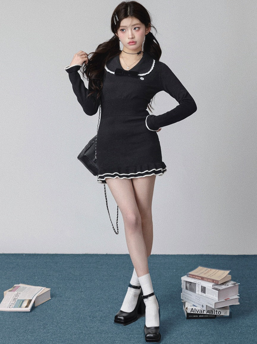 Robe slim à col volant Sailor Girly Doll