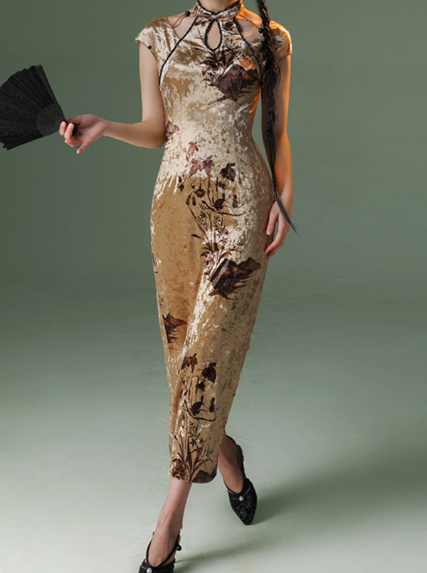 Gold Velvet Cheongsam Dress