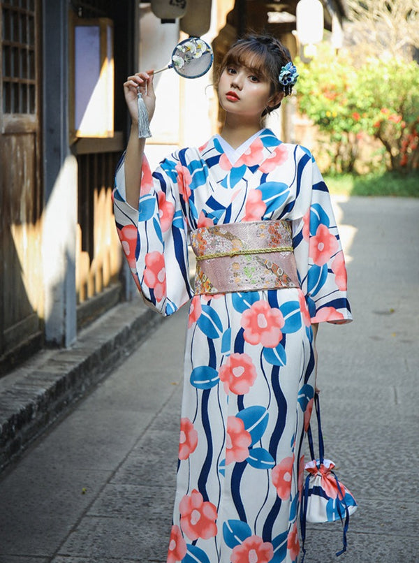 Striped Retro Flower Yukata