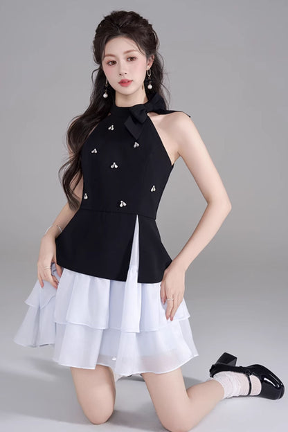 Sleeveless French Puff Dress