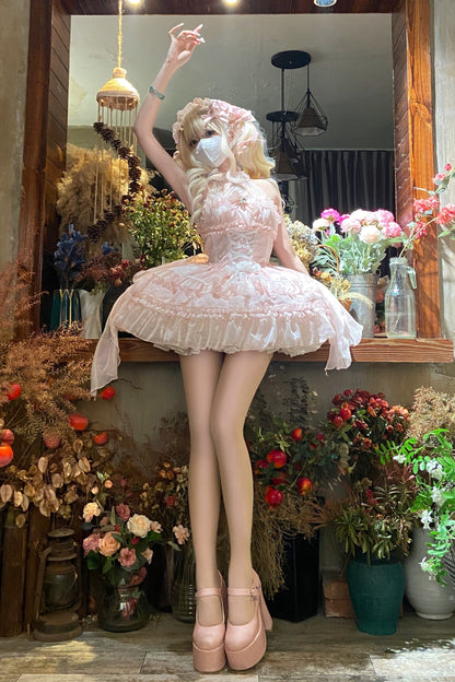 ホルターネックノースリーブシュガーロリータドレス