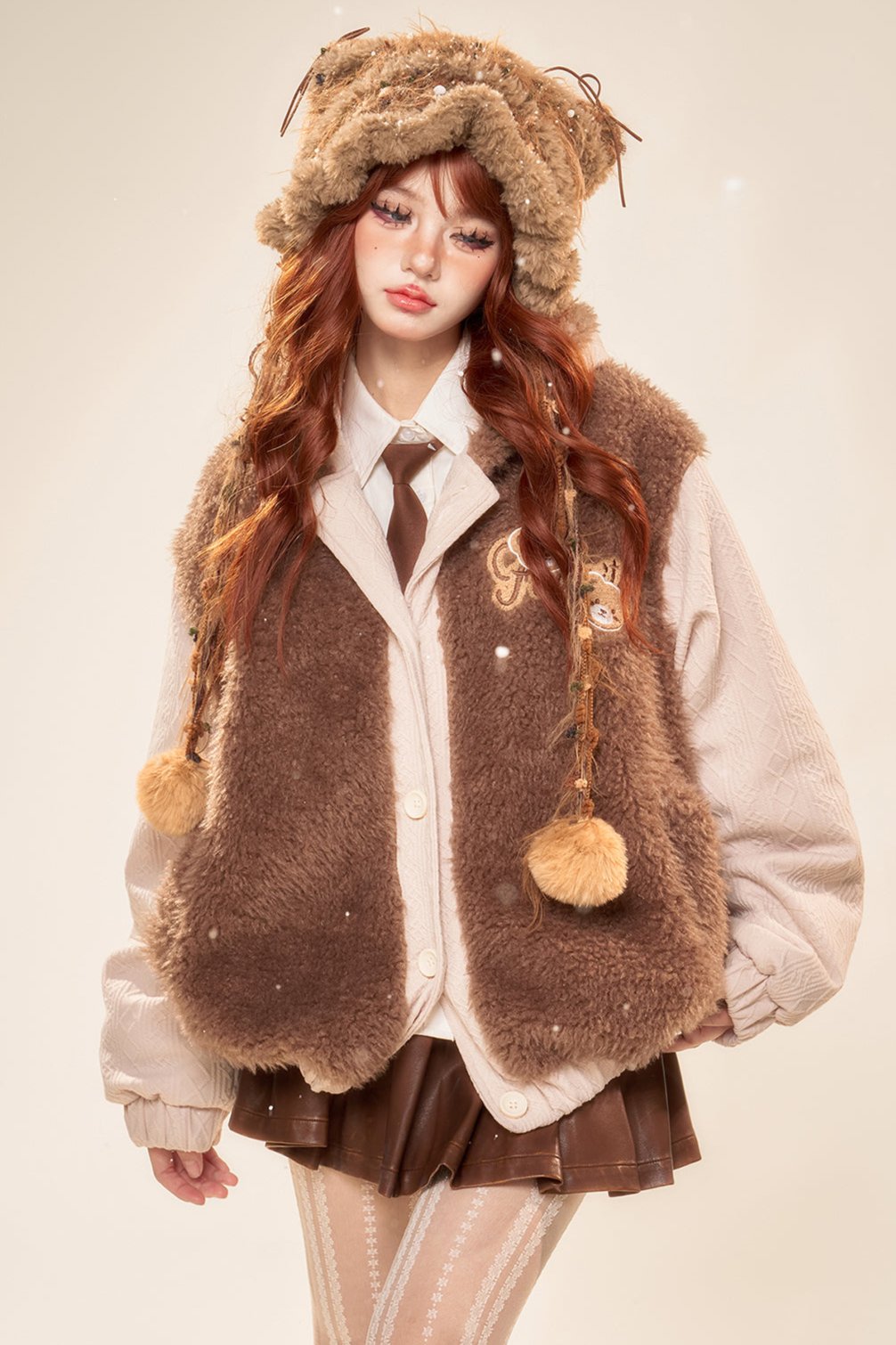 Cocoa Brown Sea Horse Hair V -neck Jacket