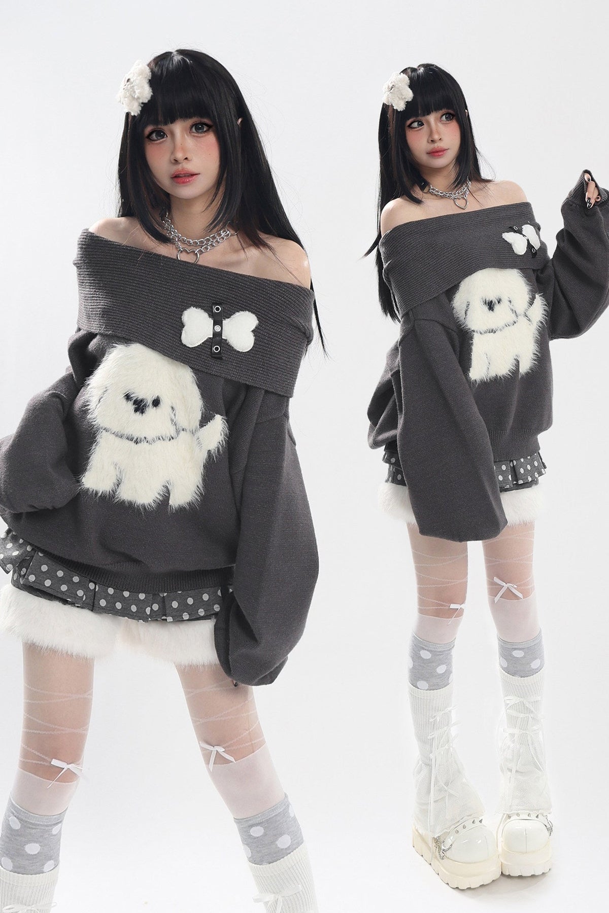 Dog Off-Shoulder Sweater