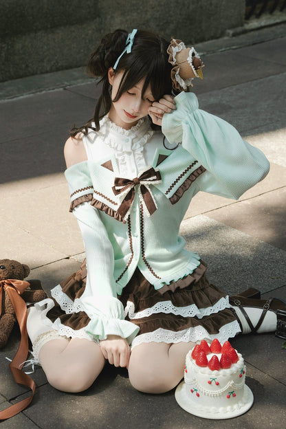 ワンショルダーニットセーター+スカート