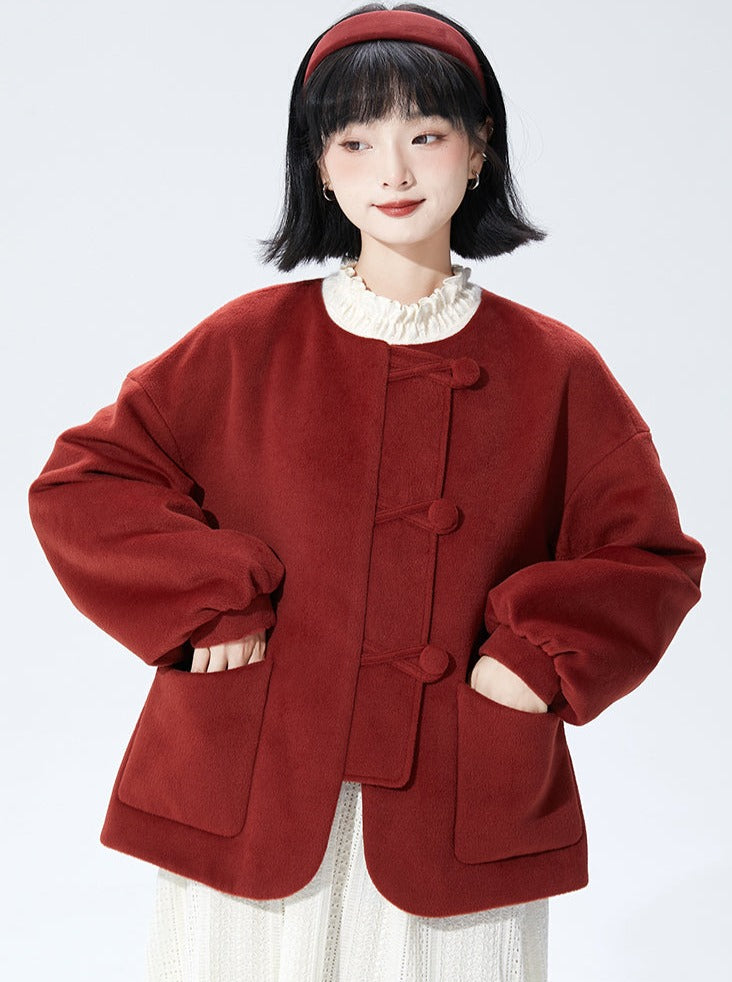 Luz Retro Lantern Sleeveless Round Neck Wool Coat