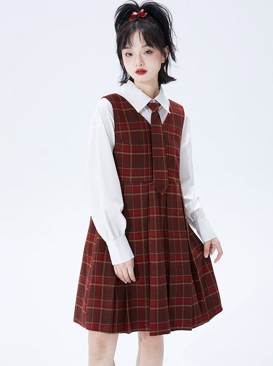 Red check tie college dress